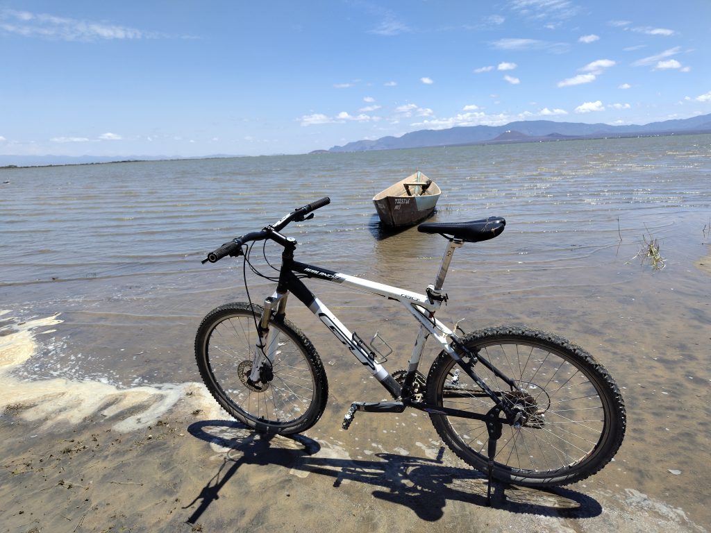 shore of the dam during the bike tour in Tanzania